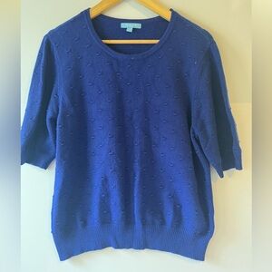 Draper James RSVP Royal Blue Knit Short Sleeve Sweater with Dot Details Size XXL